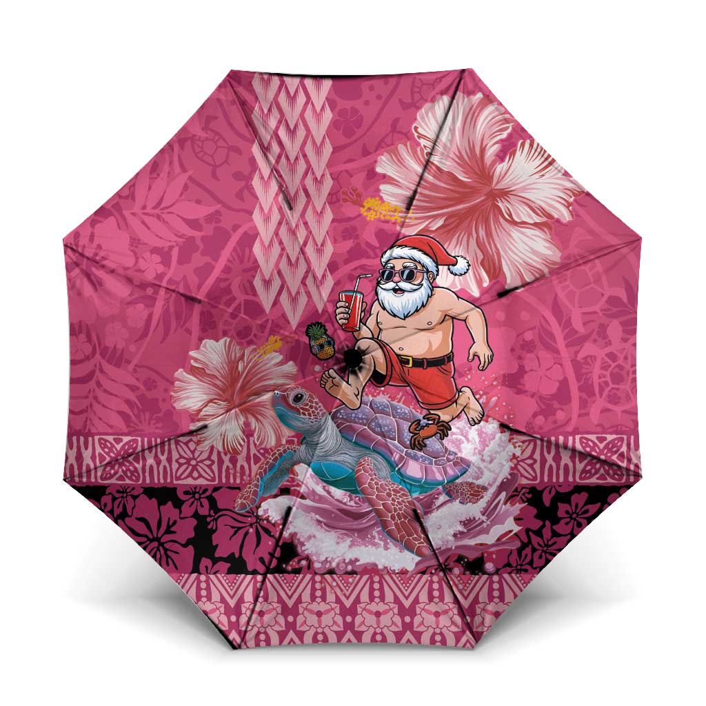 Hawaii Mele Kalikimaka Umbrella Funny Santa with Tribal Tattoos Kakau Pink Color - Polynesian Pride