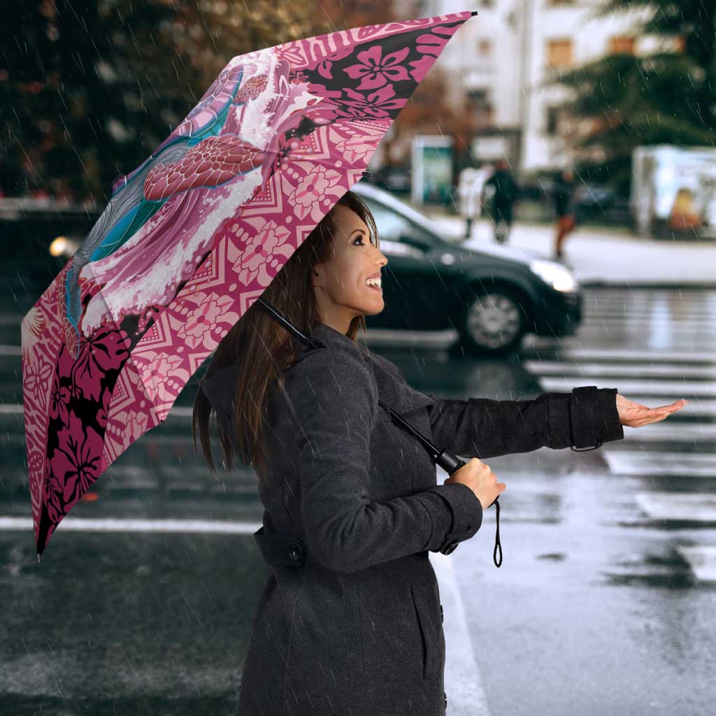 Hawaii Mele Kalikimaka Umbrella Funny Santa with Tribal Tattoos Kakau Pink Color - Polynesian Pride