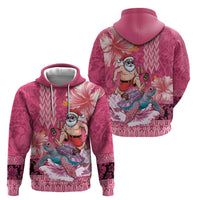 Hawaii Mele Kalikimaka Zip Hoodie Funny Santa with Tribal Tattoos Kakau Pink Color - Polynesian Pride