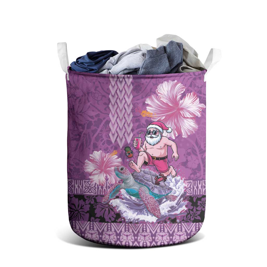 Hawaii Mele Kalikimaka Laundry Basket Funny Santa with Tribal Tattoos Kakau Purple Color - Polynesian Pride