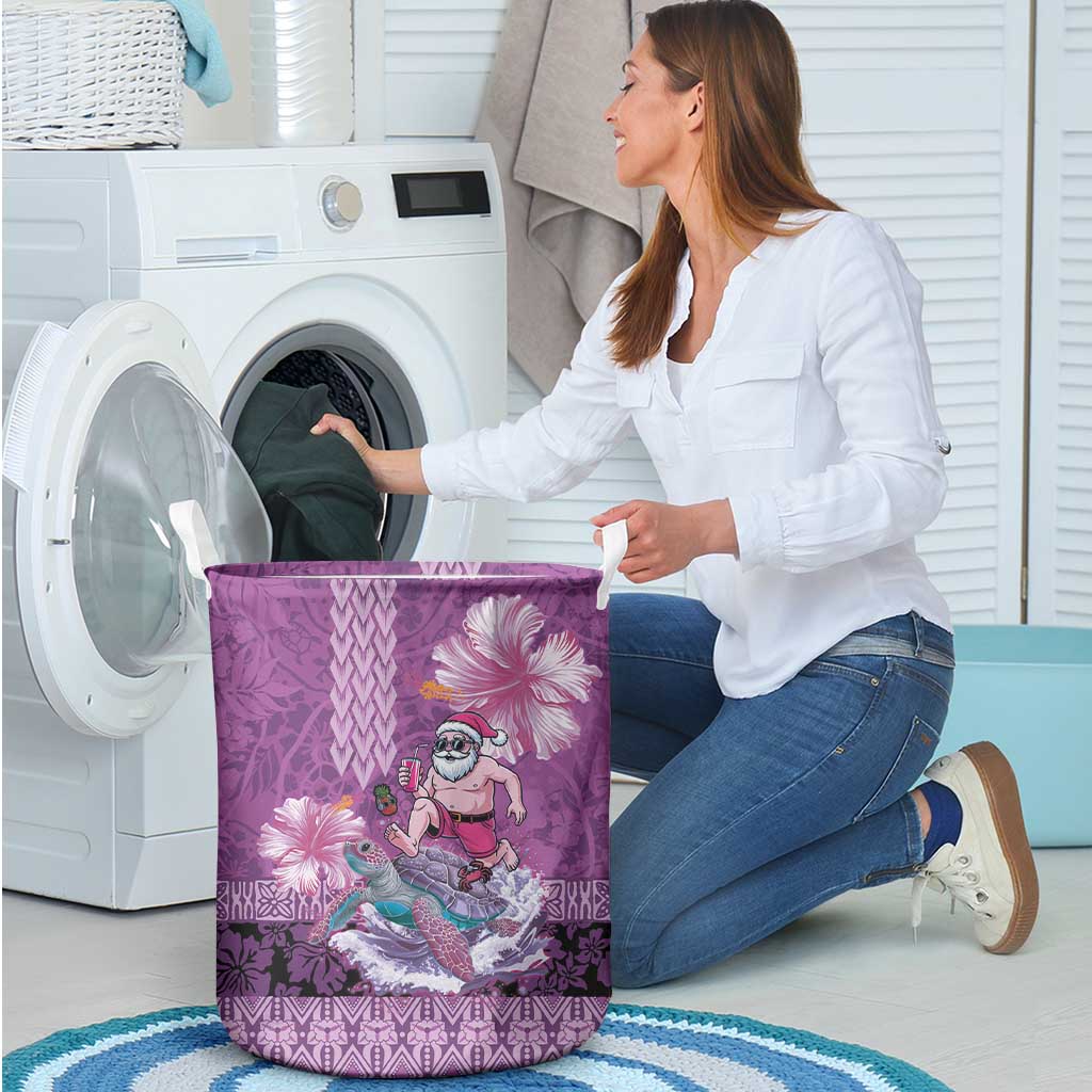 Hawaii Mele Kalikimaka Laundry Basket Funny Santa with Tribal Tattoos Kakau Purple Color - Polynesian Pride
