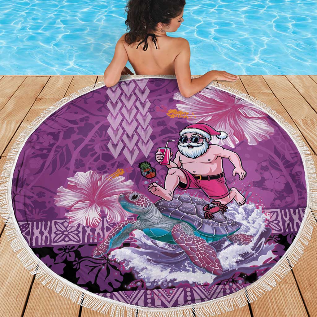 Hawaii Mele Kalikimaka Beach Blanket Funny Santa with Tribal Tattoos Kakau Purple Color - Polynesian Pride