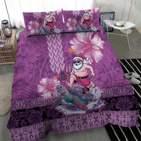 Hawaii Mele Kalikimaka Bedding Set Funny Santa with Tribal Tattoos Kakau Purple Color - Polynesian Pride