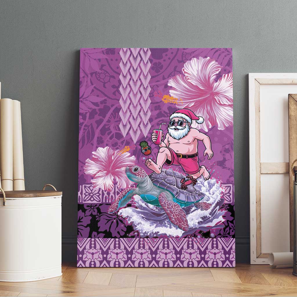 Hawaii Mele Kalikimaka Canvas Wall Art Funny Santa with Tribal Tattoos Kakau Purple Color - Polynesian Pride