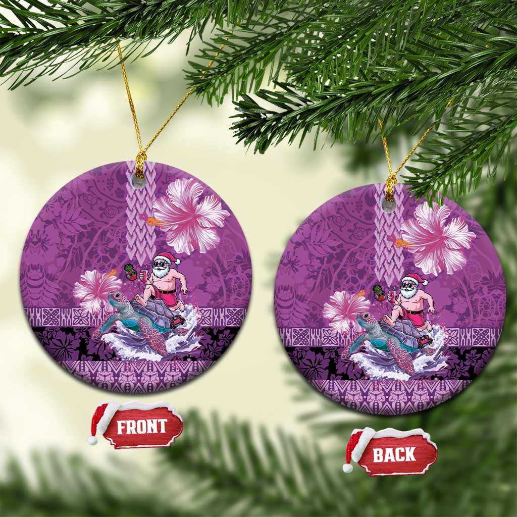 Hawaii Mele Kalikimaka Ceramic Ornament Funny Santa with Tribal Tattoos Kakau Purple Color - Polynesian Pride