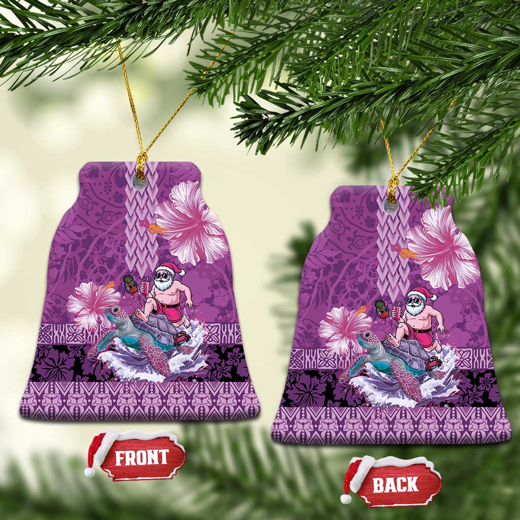 Hawaii Mele Kalikimaka Ceramic Ornament Funny Santa with Tribal Tattoos Kakau Purple Color - Polynesian Pride