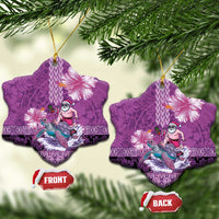 Hawaii Mele Kalikimaka Ceramic Ornament Funny Santa with Tribal Tattoos Kakau Purple Color - Polynesian Pride