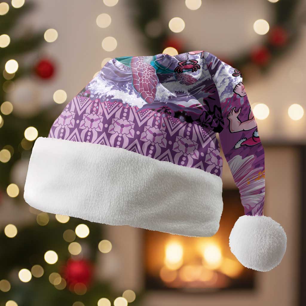 Hawaii Mele Kalikimaka Christmas Santa Hat Funny Santa with Tribal Tattoos Kakau Purple Color - Polynesian Pride