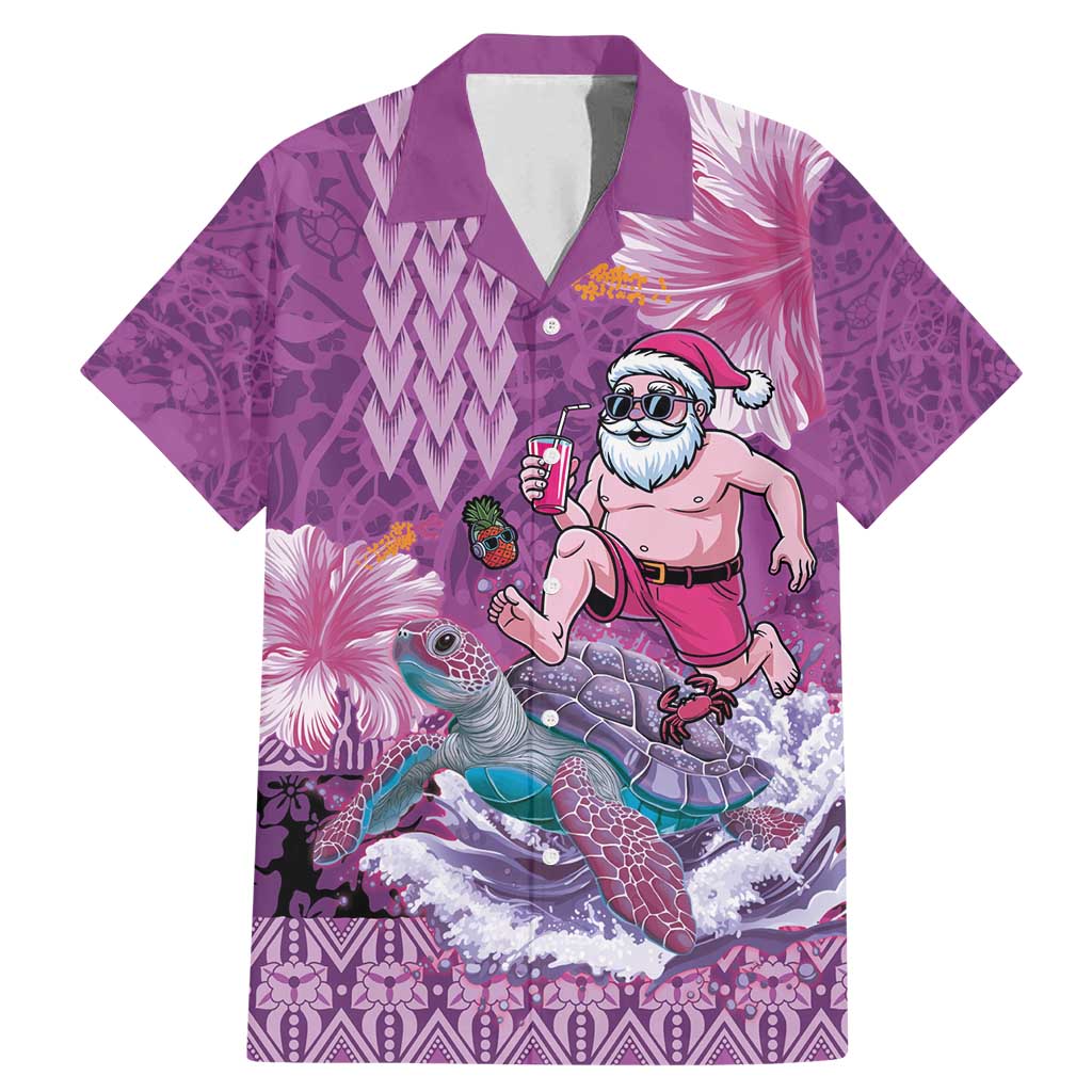 Hawaii Mele Kalikimaka Family Matching Mermaid Dress and Hawaiian Shirt Funny Santa with Tribal Tattoos Kakau Purple Color - Polynesian Pride