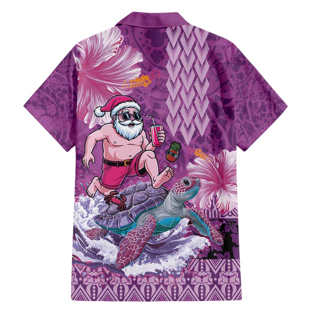 Hawaii Mele Kalikimaka Family Matching Off Shoulder Maxi Dress and Hawaiian Shirt Funny Santa with Tribal Tattoos Kakau Purple Color - Polynesian Pride