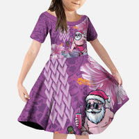 Hawaii Mele Kalikimaka Family Matching Puletasi and Hawaiian Shirt Funny Santa with Tribal Tattoos Kakau Purple Color - Polynesian Pride