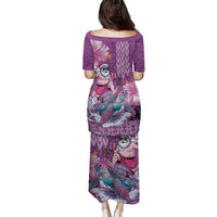 Hawaii Mele Kalikimaka Family Matching Puletasi and Hawaiian Shirt Funny Santa with Tribal Tattoos Kakau Purple Color - Polynesian Pride