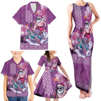 Hawaii Mele Kalikimaka Family Matching Tank Maxi Dress and Hawaiian Shirt Funny Santa with Tribal Tattoos Kakau Purple Color - Polynesian Pride