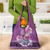 Hawaii Mele Kalikimaka Grocery Bag Funny Santa with Tribal Tattoos Kakau Purple Color - Polynesian Pride