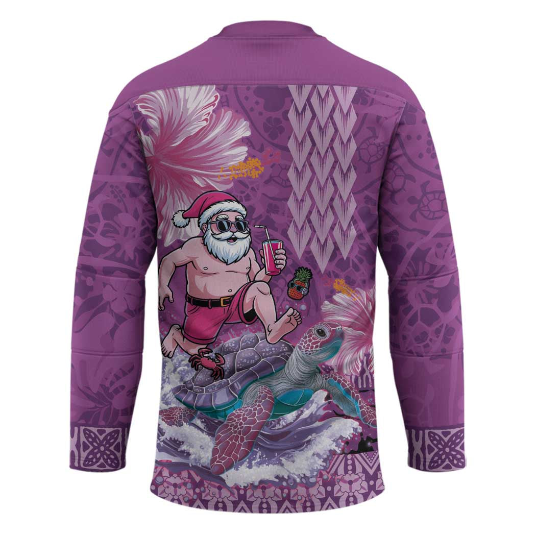 Hawaii Mele Kalikimaka Hockey Jersey Funny Santa with Tribal Tattoos Kakau Purple Color - Polynesian Pride