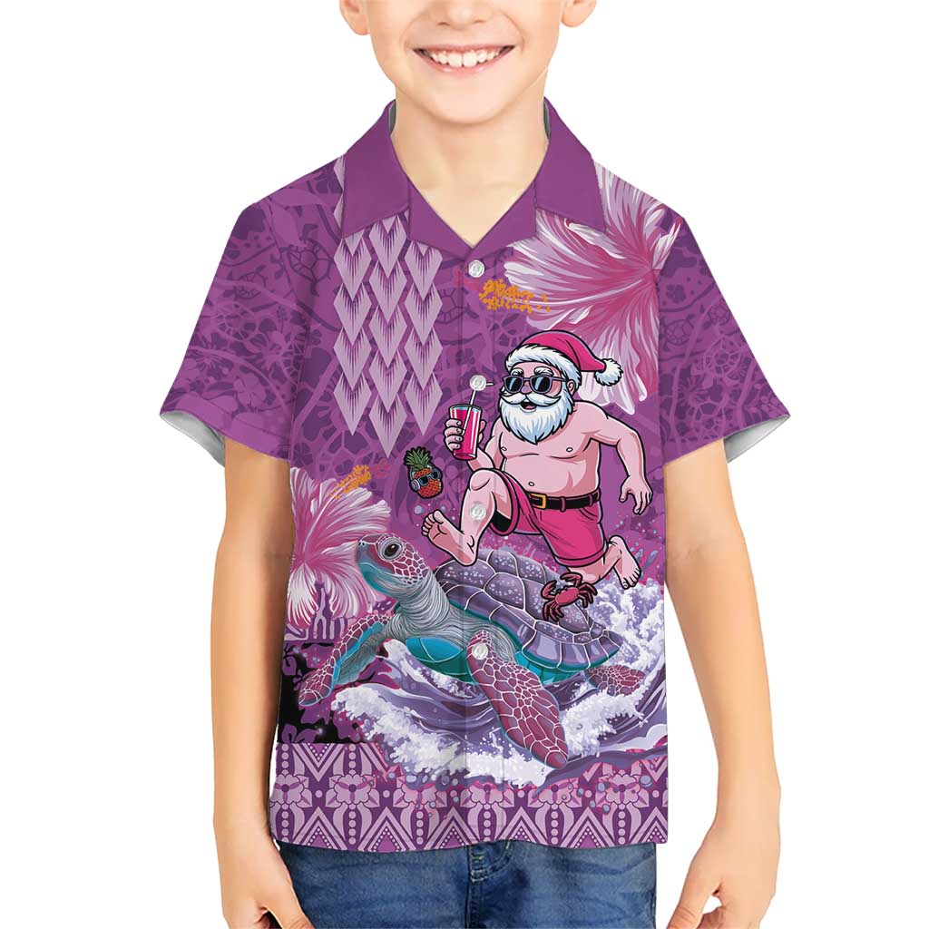 Hawaii Mele Kalikimaka Kid Hawaiian Shirt Funny Santa with Tribal Tattoos Kakau Purple Color - Polynesian Pride