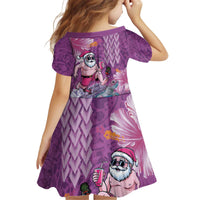 Hawaii Mele Kalikimaka Kid Short Sleeve Dress Funny Santa with Tribal Tattoos Kakau Purple Color - Polynesian Pride