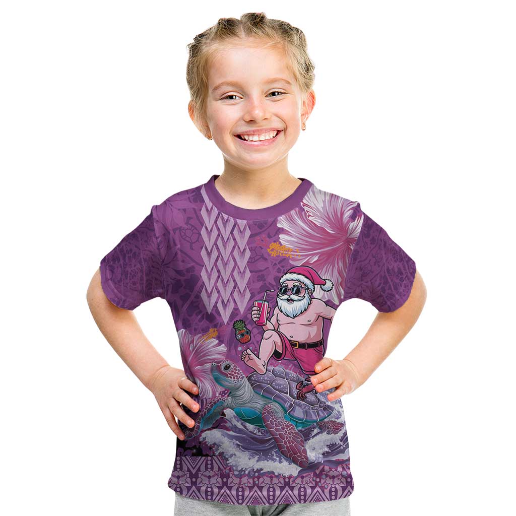 Hawaii Mele Kalikimaka Kid T Shirt Funny Santa with Tribal Tattoos Kakau Purple Color - Polynesian Pride