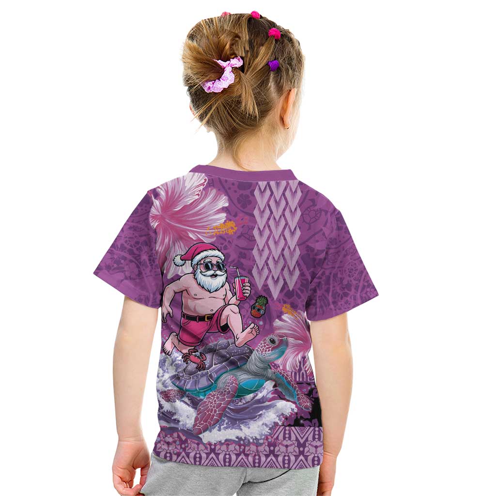 Hawaii Mele Kalikimaka Kid T Shirt Funny Santa with Tribal Tattoos Kakau Purple Color - Polynesian Pride