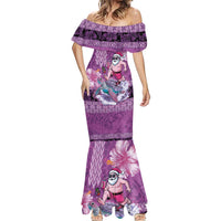 Hawaii Mele Kalikimaka Mermaid Dress Funny Santa with Tribal Tattoos Kakau Purple Color - Polynesian Pride
