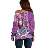 Hawaii Mele Kalikimaka Off Shoulder Sweater Funny Santa with Tribal Tattoos Kakau Purple Color - Polynesian Pride