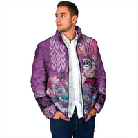 Hawaii Mele Kalikimaka Padded Jacket Funny Santa with Tribal Tattoos Kakau Purple Color - Polynesian Pride