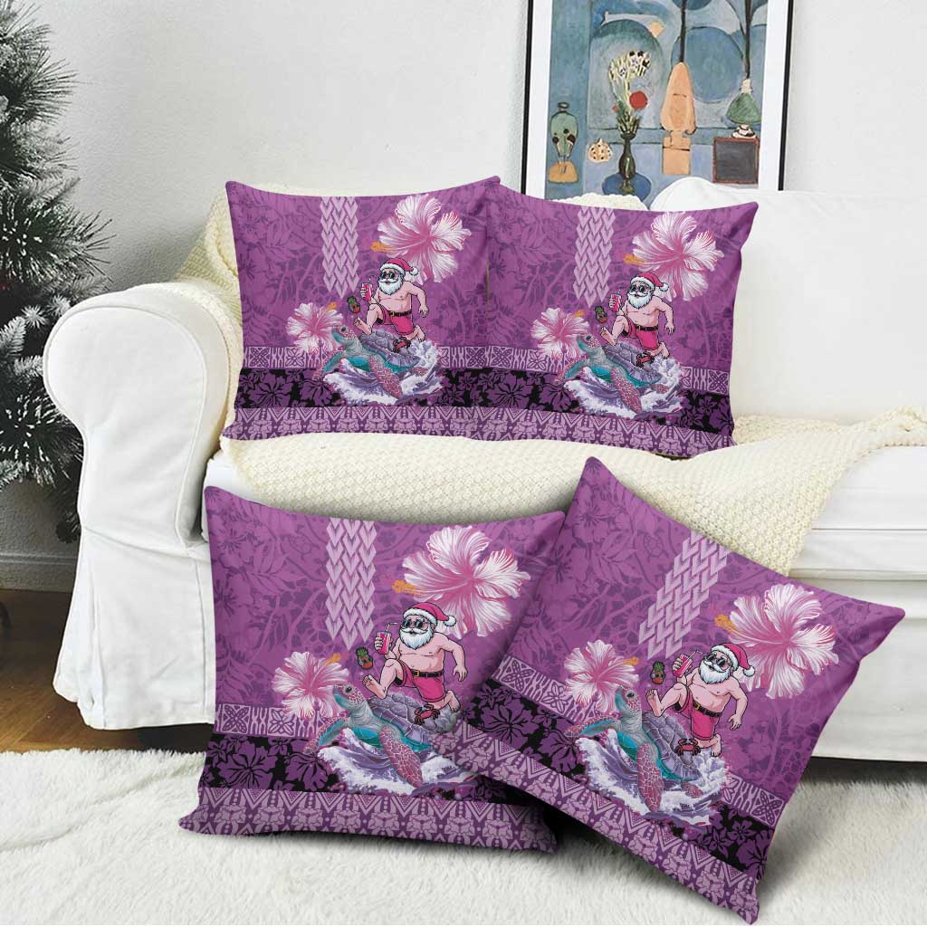Hawaii Mele Kalikimaka Pillow Cover Funny Santa with Tribal Tattoos Kakau Purple Color - Polynesian Pride