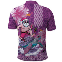 Hawaii Mele Kalikimaka Polo Shirt Funny Santa with Tribal Tattoos Kakau Purple Color - Polynesian Pride