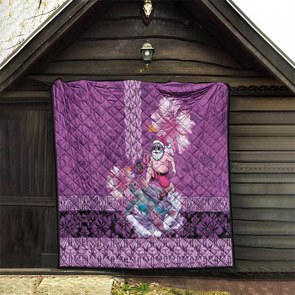 Hawaii Mele Kalikimaka Quilt Funny Santa with Tribal Tattoos Kakau Purple Color - Polynesian Pride