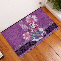 Hawaii Mele Kalikimaka Rubber Doormat Funny Santa with Tribal Tattoos Kakau Purple Color - Polynesian Pride