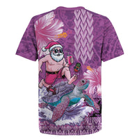 Hawaii Mele Kalikimaka Rugby Jersey Funny Santa with Tribal Tattoos Kakau Purple Color - Polynesian Pride