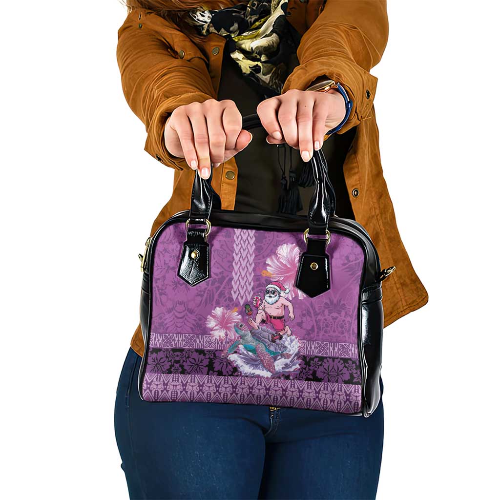 Hawaii Mele Kalikimaka Shoulder Handbag Funny Santa with Tribal Tattoos Kakau Purple Color - Polynesian Pride