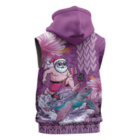 Hawaii Mele Kalikimaka Sleeveless Hoodie Funny Santa with Tribal Tattoos Kakau Purple Color - Polynesian Pride