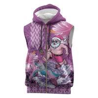 Hawaii Mele Kalikimaka Sleeveless Zip Hoodie Funny Santa with Tribal Tattoos Kakau Purple Color - Polynesian Pride
