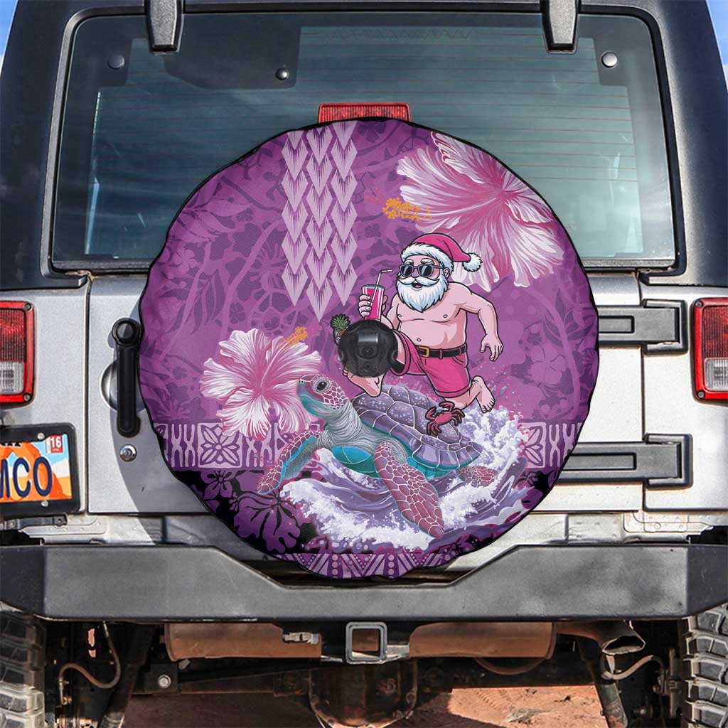 Hawaii Mele Kalikimaka Spare Tire Cover Funny Santa with Tribal Tattoos Kakau Purple Color - Polynesian Pride