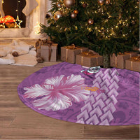 Hawaii Mele Kalikimaka Tree Skirt Funny Santa with Tribal Tattoos Kakau Purple Color - Polynesian Pride