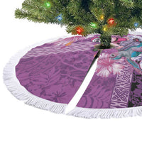 Hawaii Mele Kalikimaka Tree Skirt Funny Santa with Tribal Tattoos Kakau Purple Color - Polynesian Pride