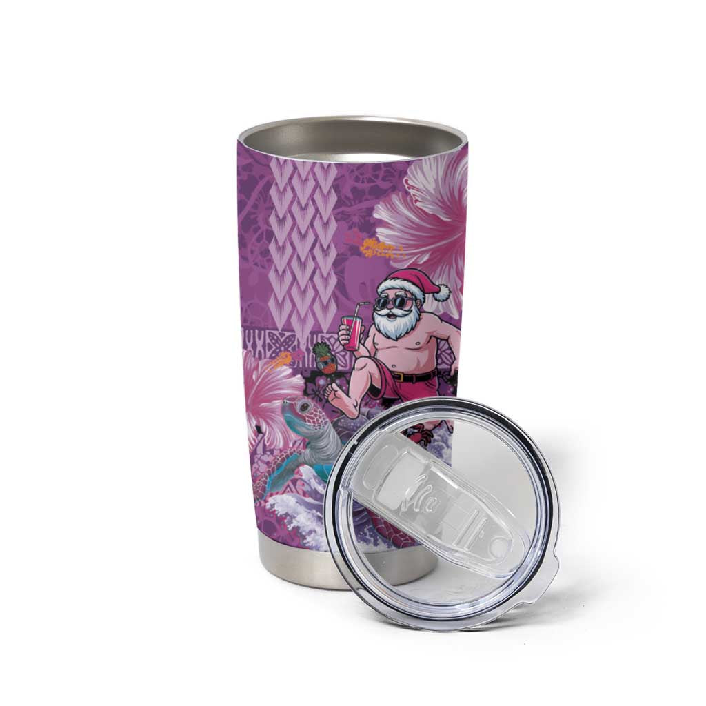 Hawaii Mele Kalikimaka Tumbler Cup Funny Santa with Tribal Tattoos Kakau Purple Color - Polynesian Pride