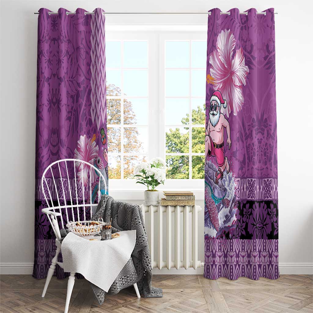 Hawaii Mele Kalikimaka Window Curtain Funny Santa with Tribal Tattoos Kakau Purple Color - Polynesian Pride