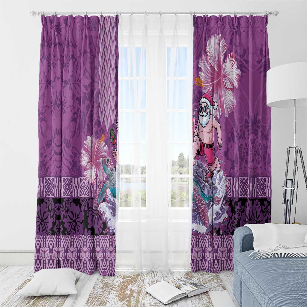 Hawaii Mele Kalikimaka Window Curtain Funny Santa with Tribal Tattoos Kakau Purple Color - Polynesian Pride