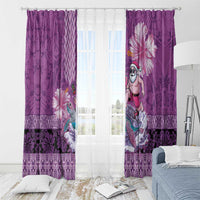 Hawaii Mele Kalikimaka Window Curtain Funny Santa with Tribal Tattoos Kakau Purple Color - Polynesian Pride