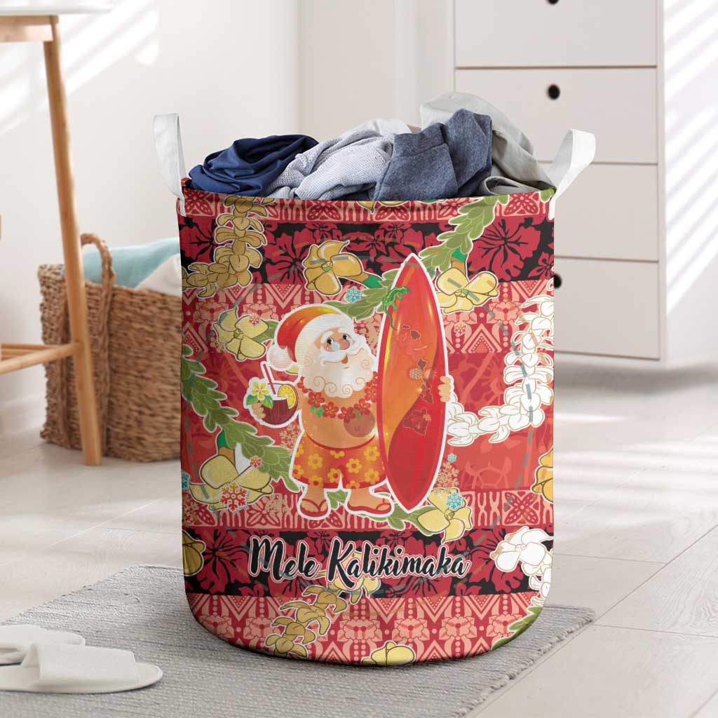 Hawaii Santa Mele Kalikimaka Laundry Basket Tropical Puakenikeni Lei with Polynesian Tribal Pattern - Polynesian Pride