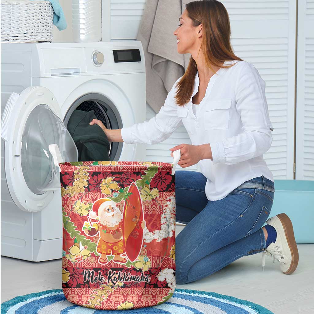 Hawaii Santa Mele Kalikimaka Laundry Basket Tropical Puakenikeni Lei with Polynesian Tribal Pattern - Polynesian Pride