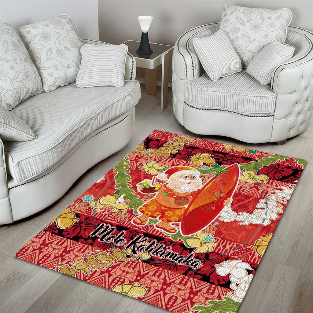 Hawaii Santa Mele Kalikimaka Area Rug Tropical Puakenikeni Lei with Polynesian Tribal Pattern - Polynesian Pride