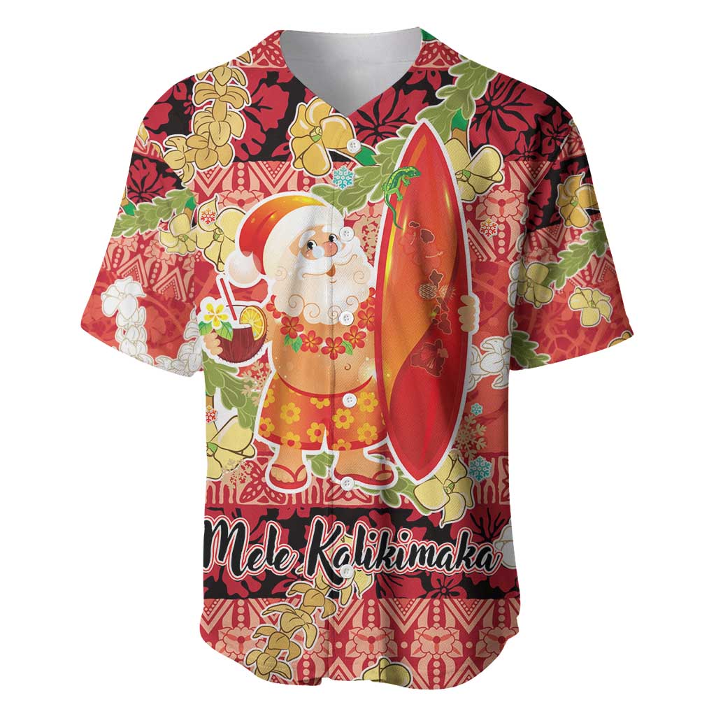 Hawaii Santa Mele Kalikimaka Baseball Jersey Tropical Puakenikeni Lei with Polynesian Tribal Pattern - Polynesian Pride