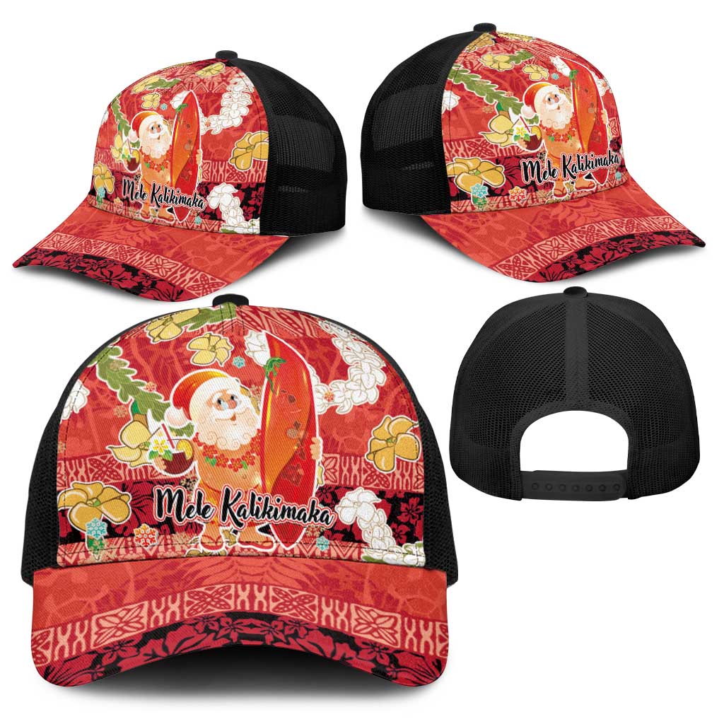 Hawaii Santa Mele Kalikimaka Baseball Net Cap Tropical Puakenikeni Lei with Polynesian Tribal Pattern - Polynesian Pride