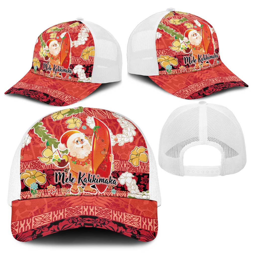 Hawaii Santa Mele Kalikimaka Baseball Net Cap Tropical Puakenikeni Lei with Polynesian Tribal Pattern - Polynesian Pride