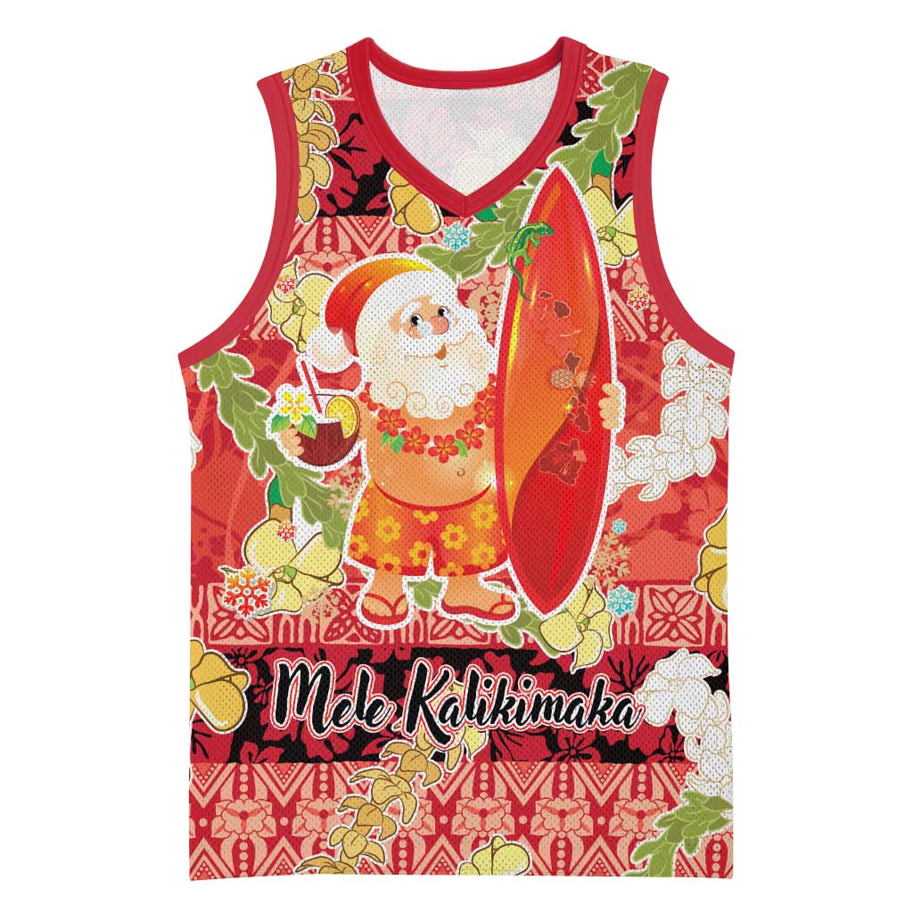 Hawaii Santa Mele Kalikimaka Basketball Jersey Tropical Puakenikeni Lei with Polynesian Tribal Pattern - Polynesian Pride