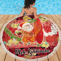 Hawaii Santa Mele Kalikimaka Beach Blanket Tropical Puakenikeni Lei with Polynesian Tribal Pattern - Polynesian Pride