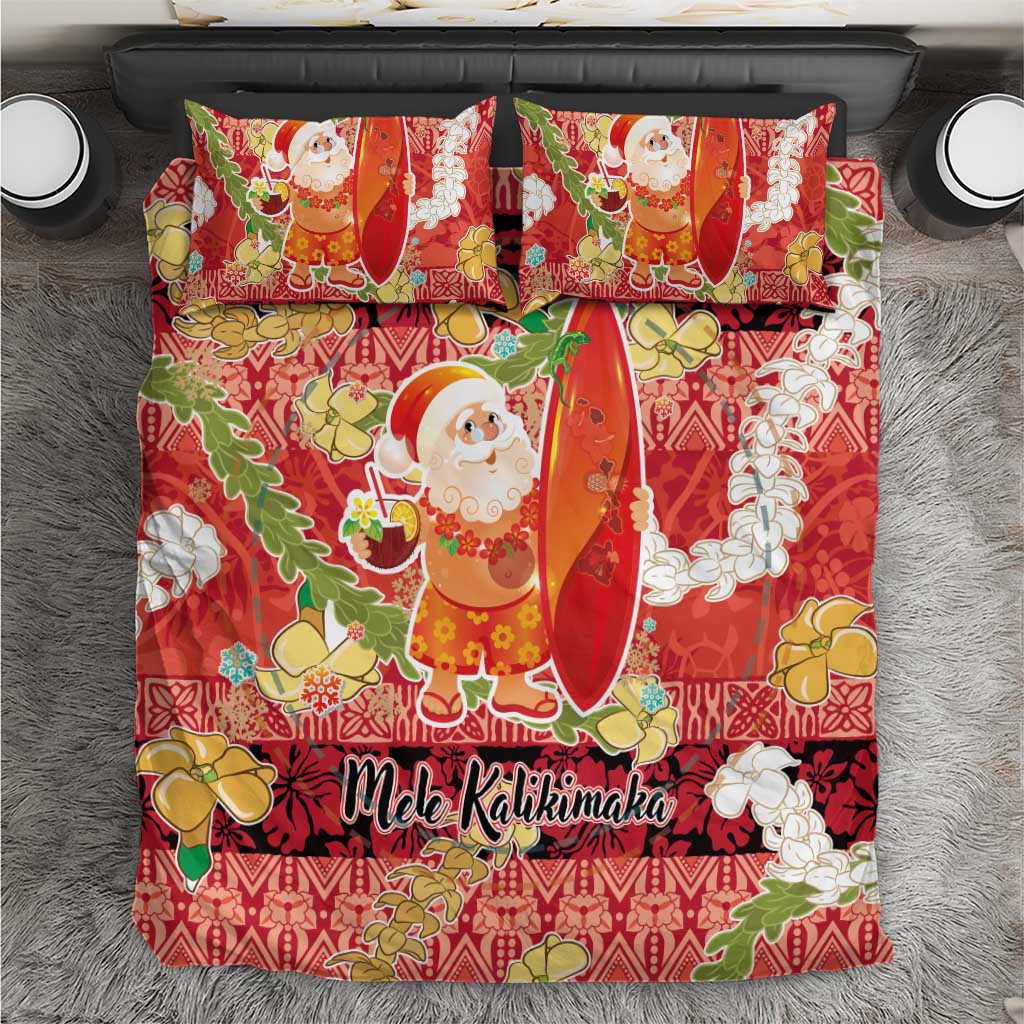 Hawaii Santa Mele Kalikimaka Bedding Set Tropical Puakenikeni Lei with Polynesian Tribal Pattern - Polynesian Pride